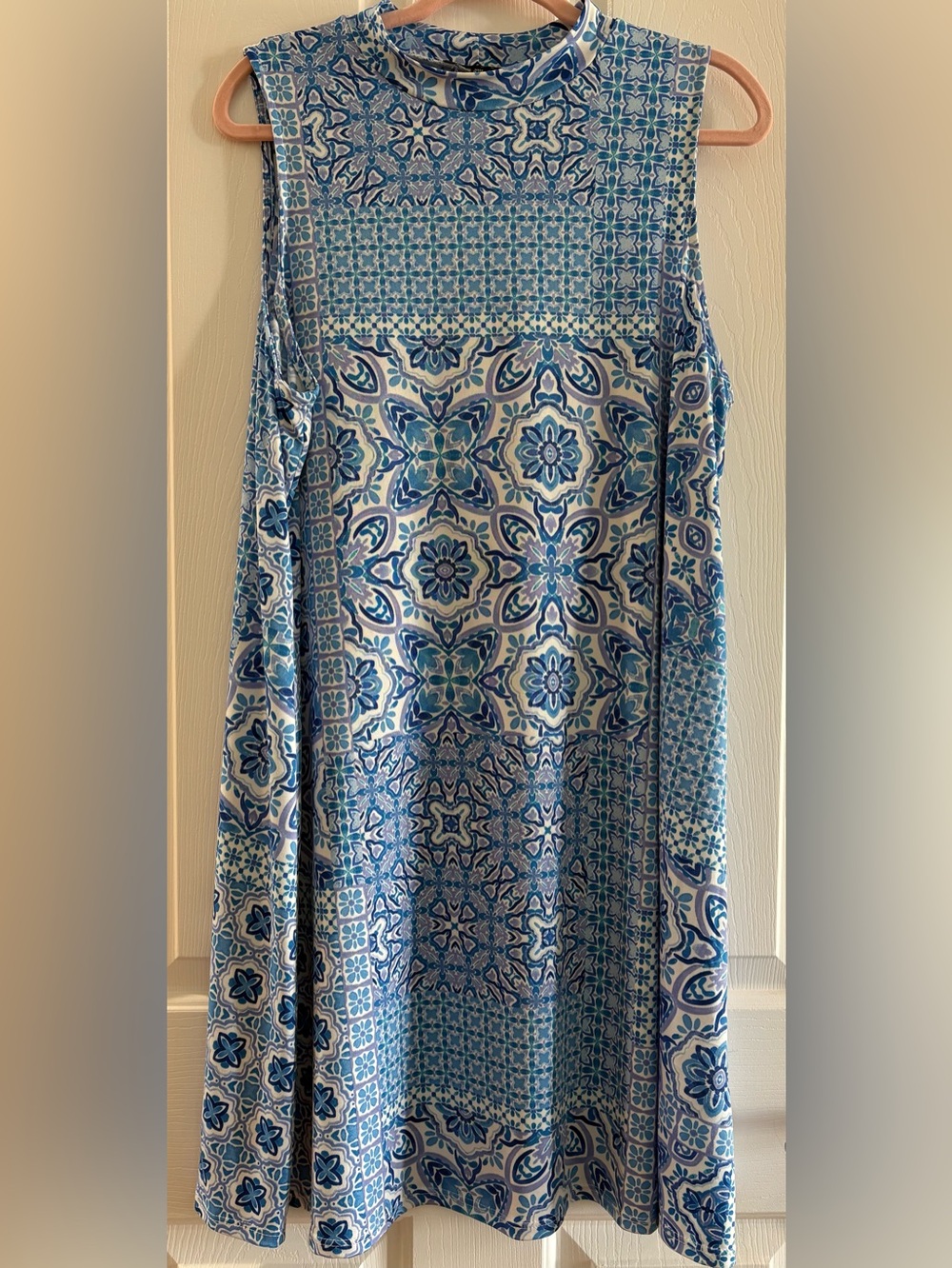 Tiana B Blue Mosaic Pattern Sleeveless Dress XL